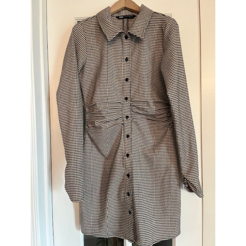 ZARA Houndstooth Ruched Waist Dress Size M